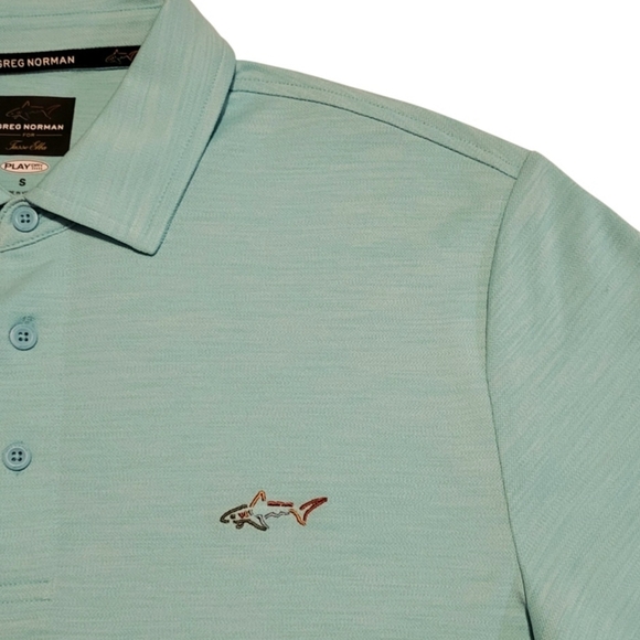 (2) Greg Norman for Tasso Elba Play Dry Polo Blue Tangerine Shark Logo Golf - Picture 3 of 11